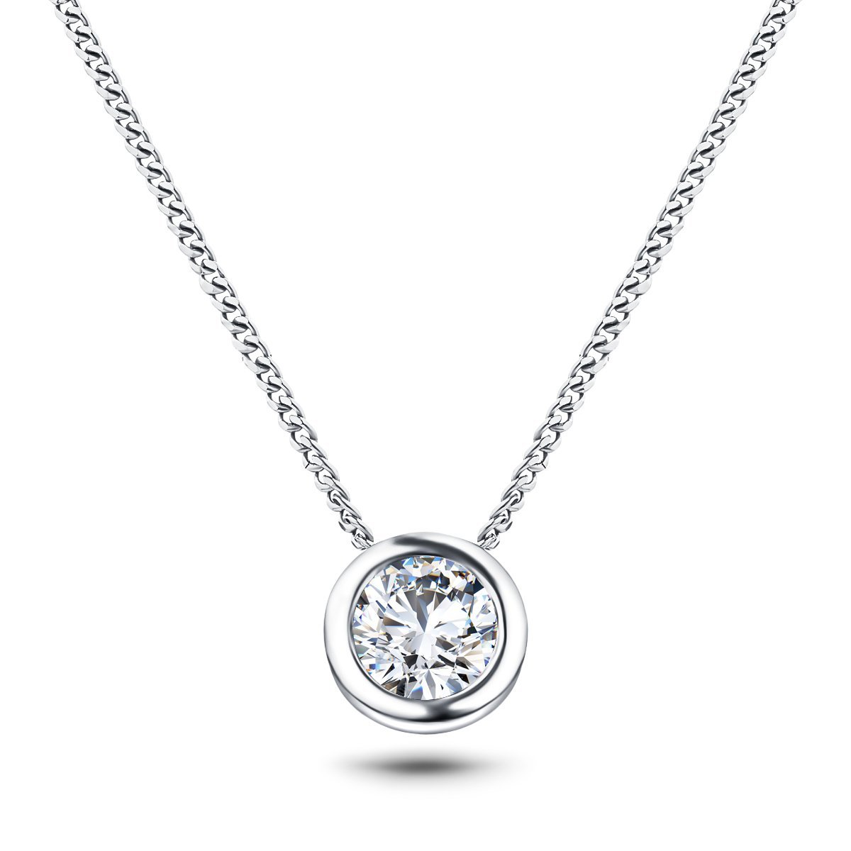 Classic Rub Over Diamond Solitaire Pendant 0.75ct G/SI 18k White Gold - All Diamond