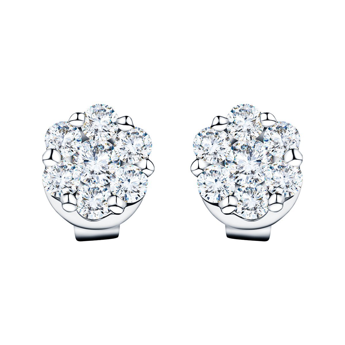 Cluster Diamond Earrings 1.35ct G/SI Quality In 18k White Gold - All Diamond