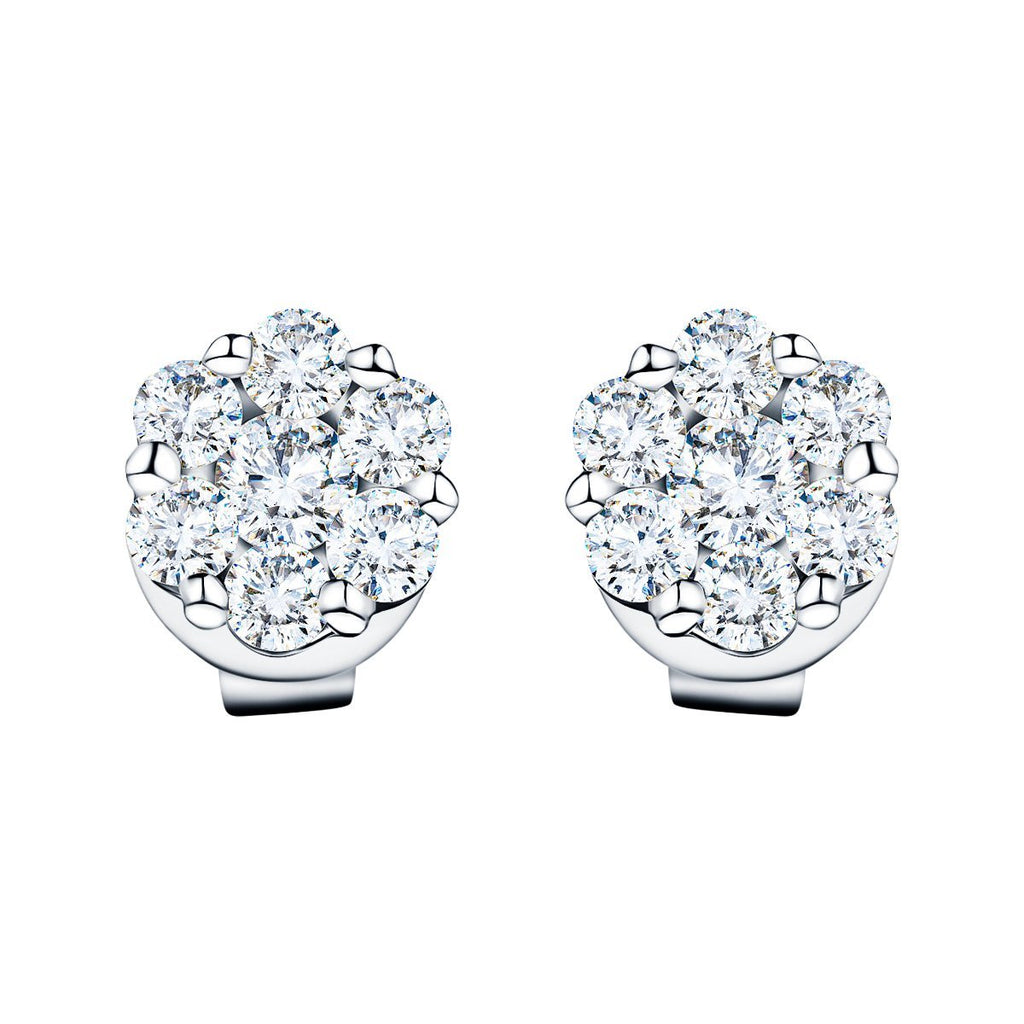 Cluster Diamond Earrings 1.35ct G/SI Quality In 18k White Gold - All Diamond