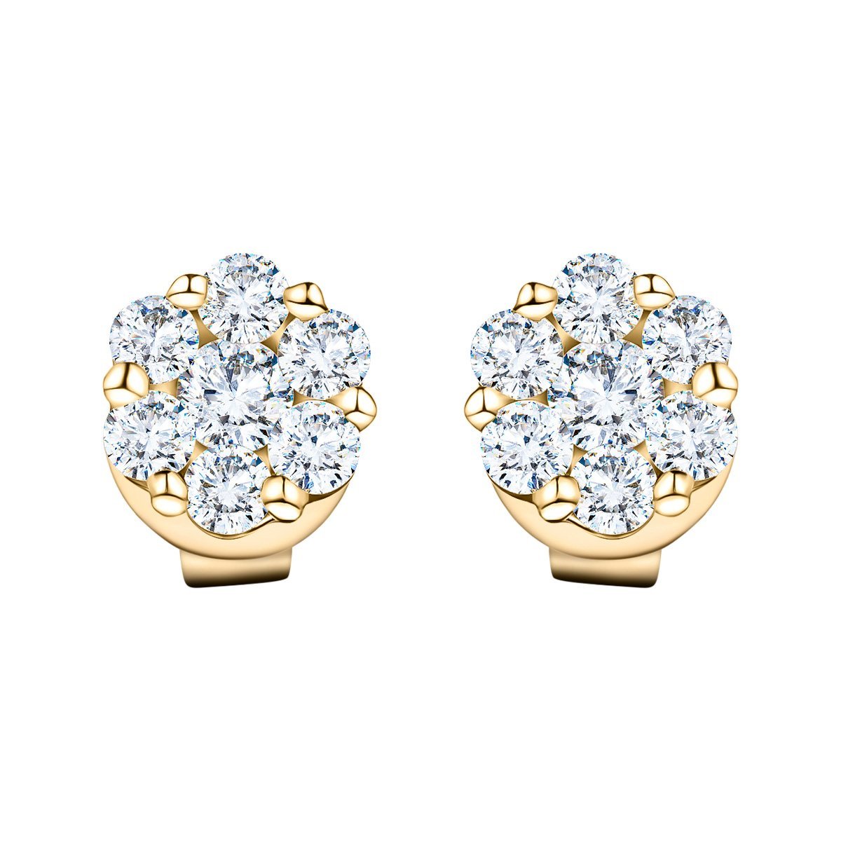 Cluster Diamond Earrings 2.00ct G/SI Quality In 18k Yellow Gold - All Diamond