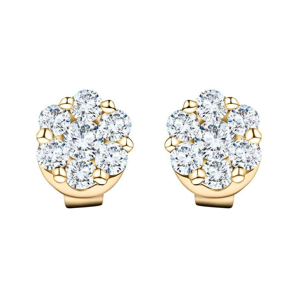 Cluster Diamond Earrings 2.00ct G/SI Quality In 18k Yellow Gold - All Diamond