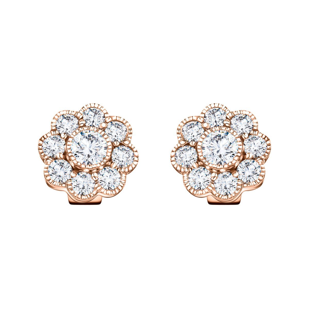 Cluster Earrings 1.10ct G/SI Quality Diamond in 18k Rose Gold - All Diamond