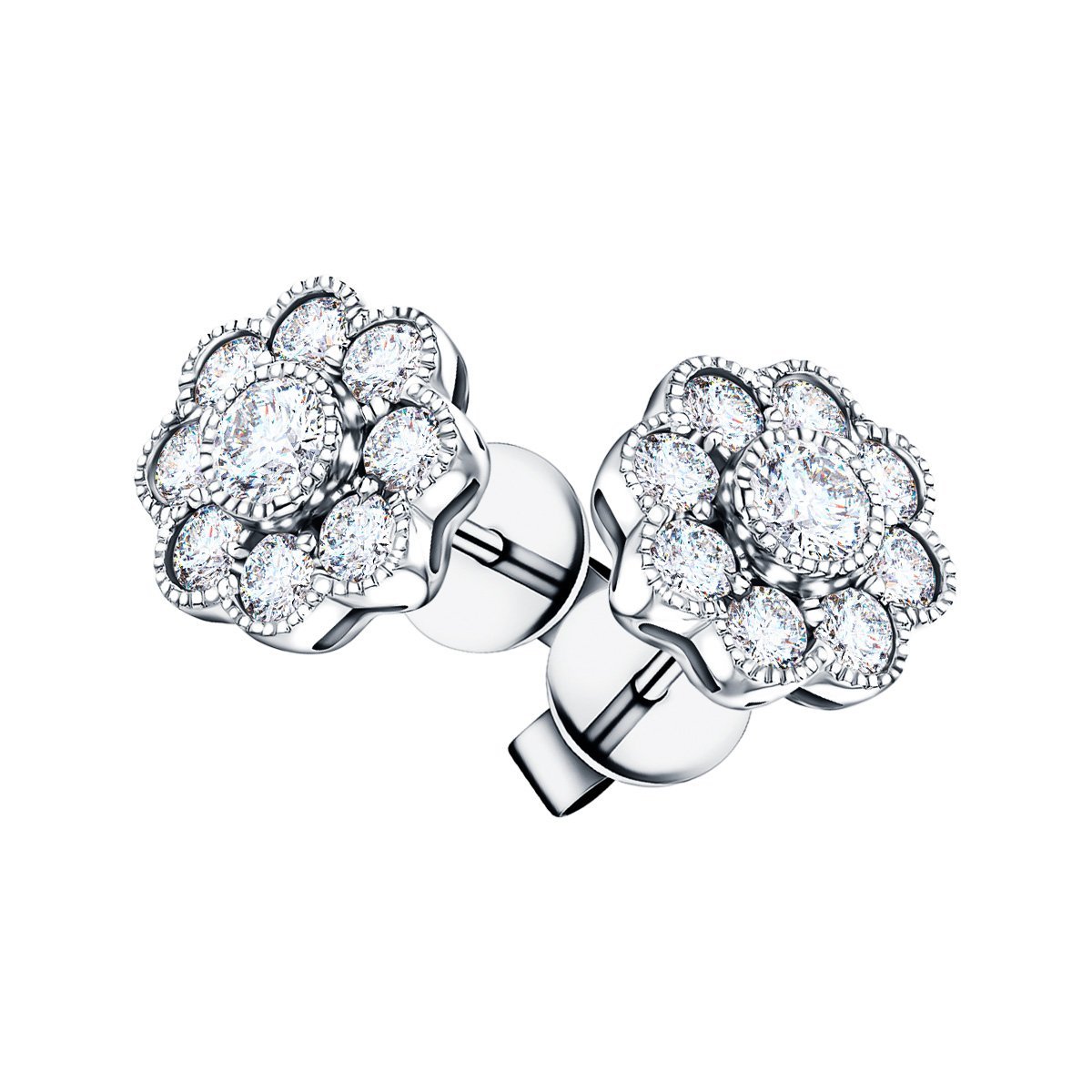 Cluster Earrings 1.10ct G/SI Quality Diamond in 18k White Gold - All Diamond