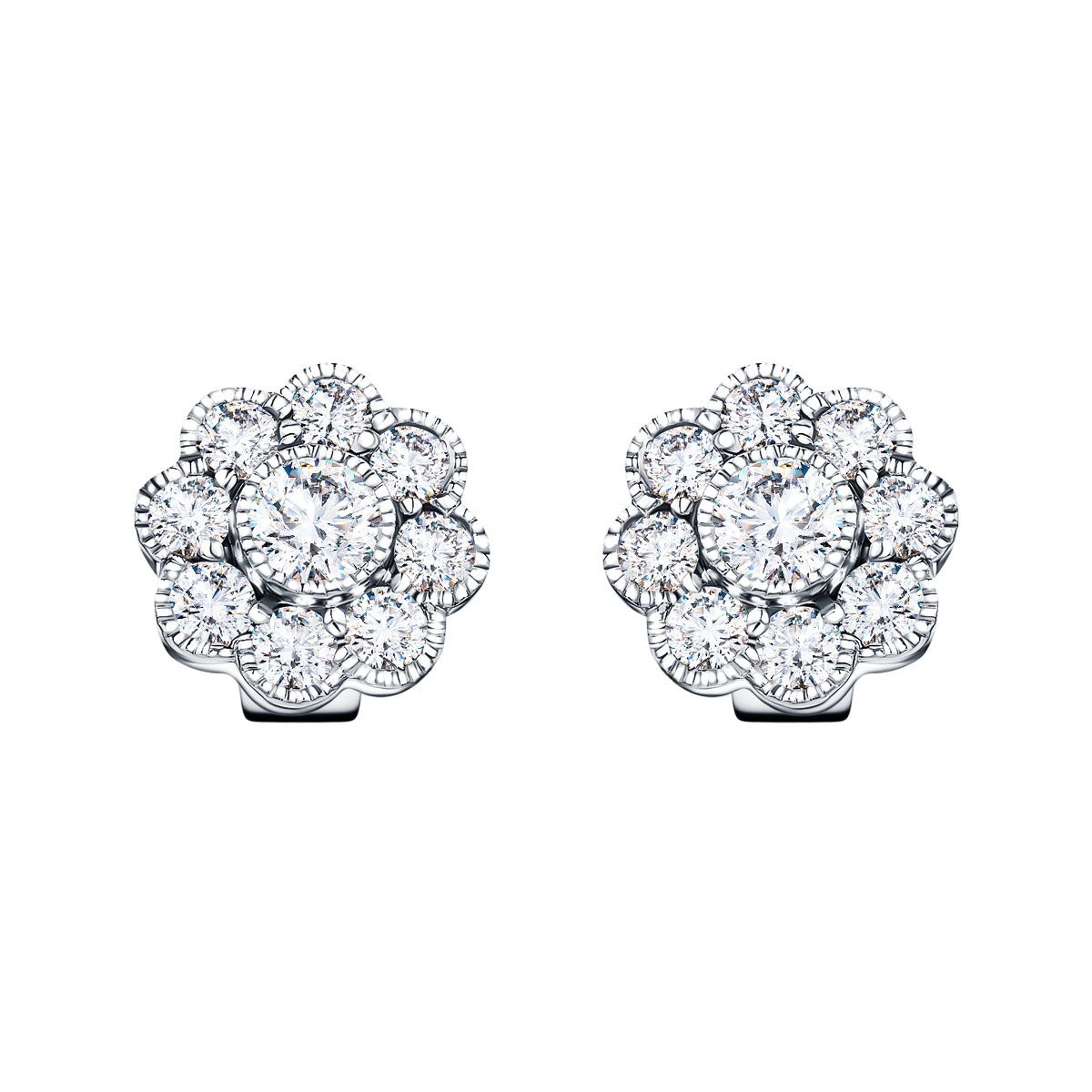 Cluster Earrings 1.10ct G/SI Quality Diamond in 18k White Gold - All Diamond