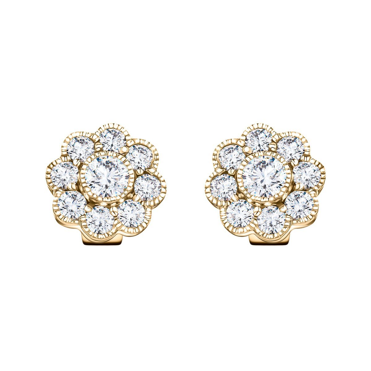 Cluster Earrings 1.10ct G/SI Quality Diamond in 18k Yellow Gold - All Diamond