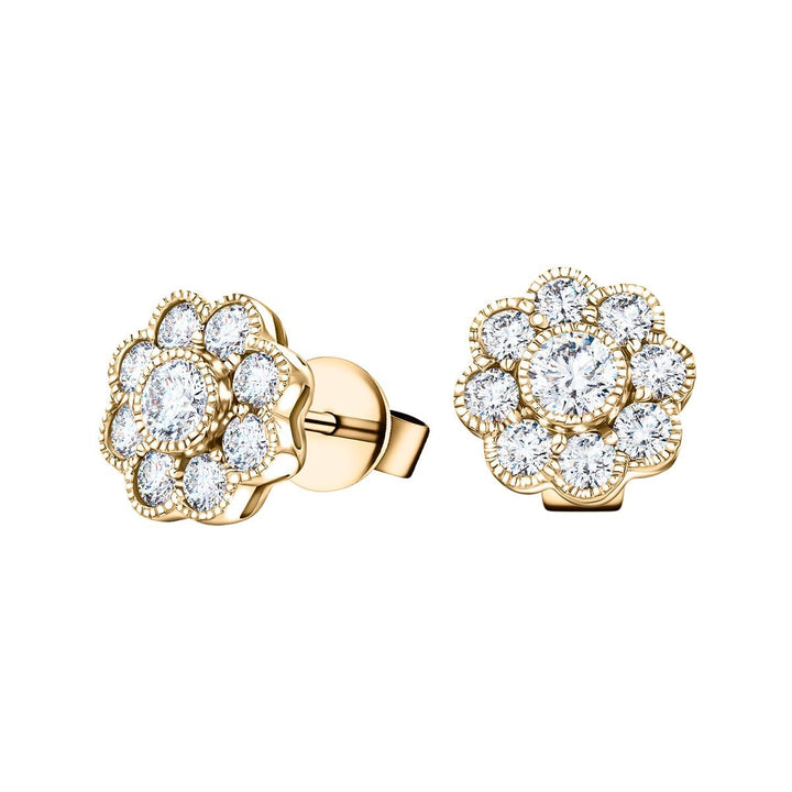 Cluster Earrings 1.10ct G/SI Quality Diamond in 18k Yellow Gold