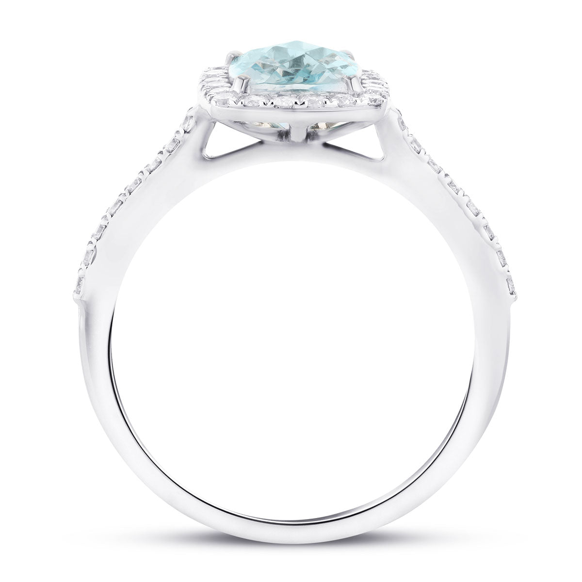 Cushion Halo Aquamarine 1.21ct & Diamond 0.32ct Ring in 18K White Gold - All Diamond