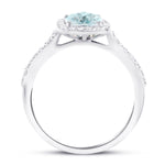 Cushion Halo Aquamarine 1.21ct & Diamond 0.32ct Ring in 18K White Gold - All Diamond