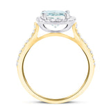 Cushion Halo Aquamarine 2.33ct & Diamond 0.53ct Ring in 18K Yellow Gold - All Diamond
