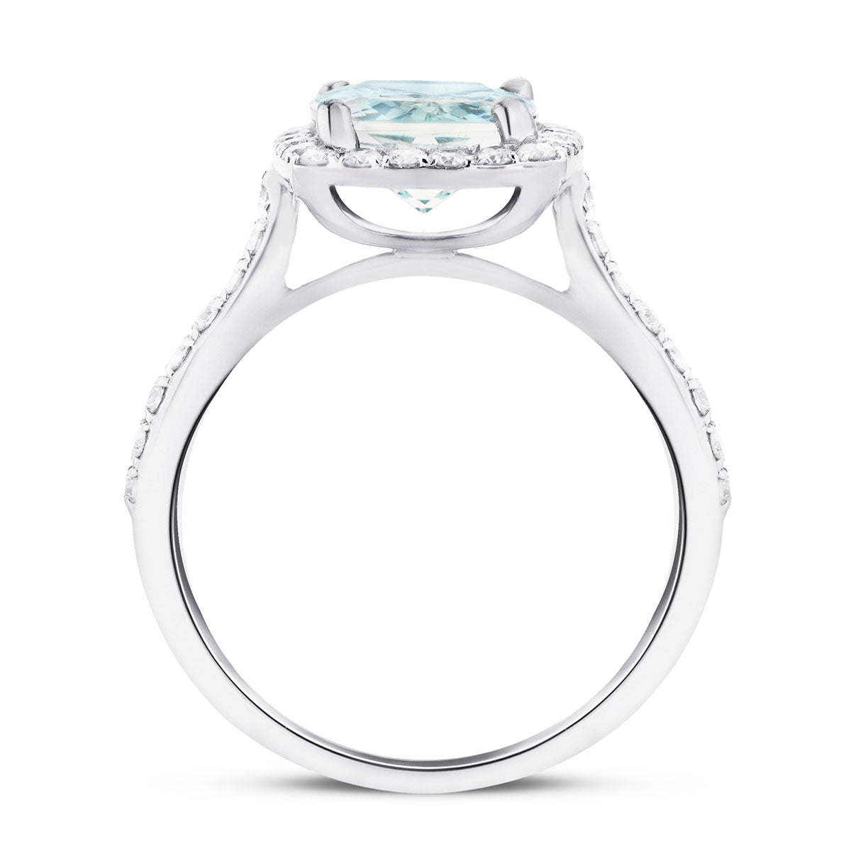 Cushion Halo Aquamarine 2.33ct & Diamond 0.53ct Ring in Platinum - All Diamond