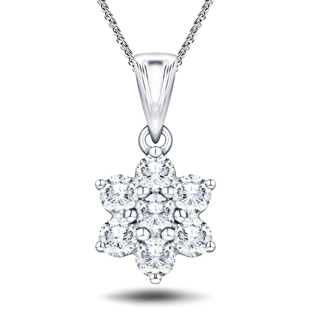 Daisy Diamond Cluster Pendant Necklace 0.25ct G/SI 18k White Gold - All Diamond