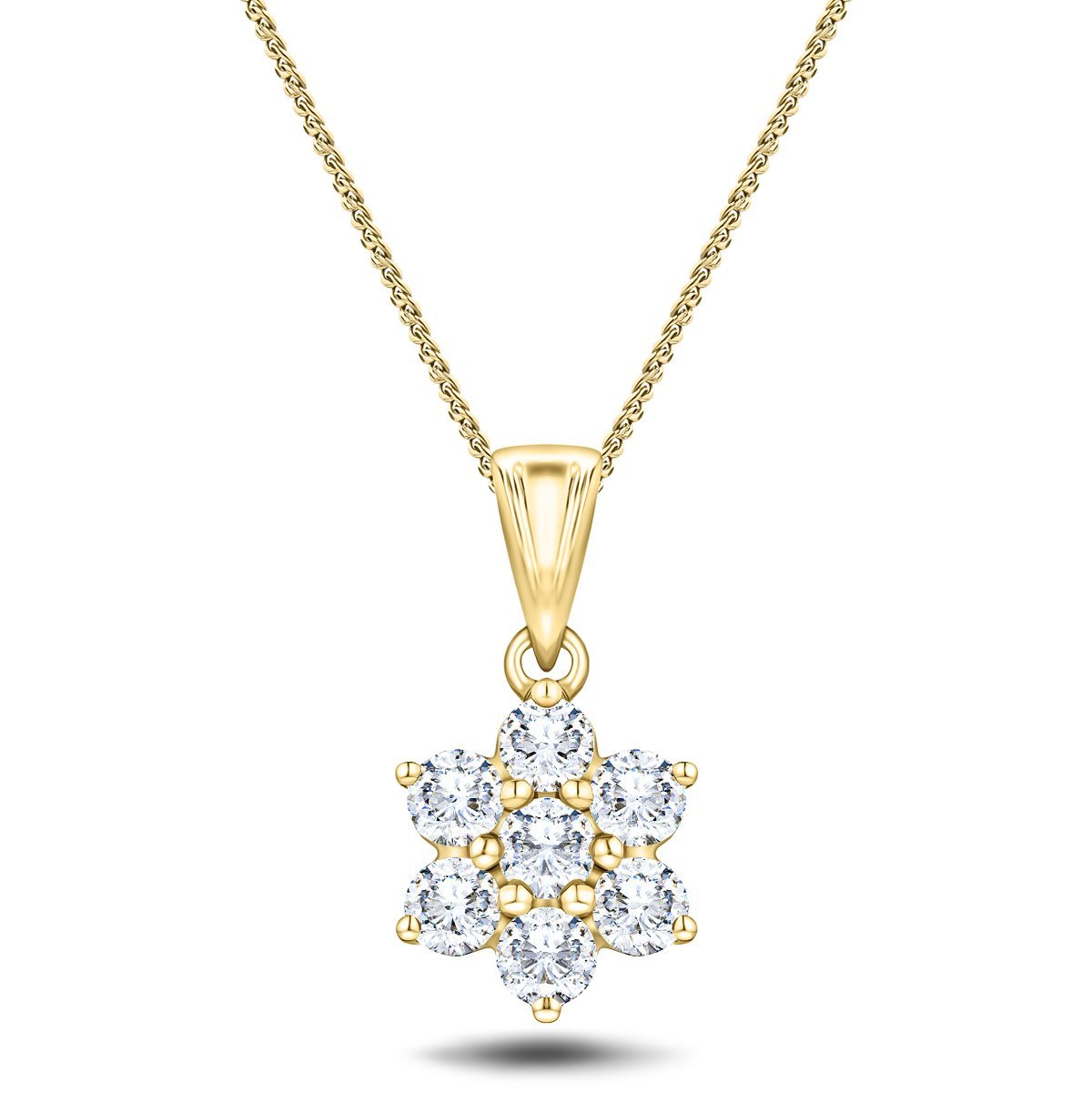 Daisy Diamond Cluster Pendant Necklace 0.25ct G/SI 18k Yellow Gold - All Diamond