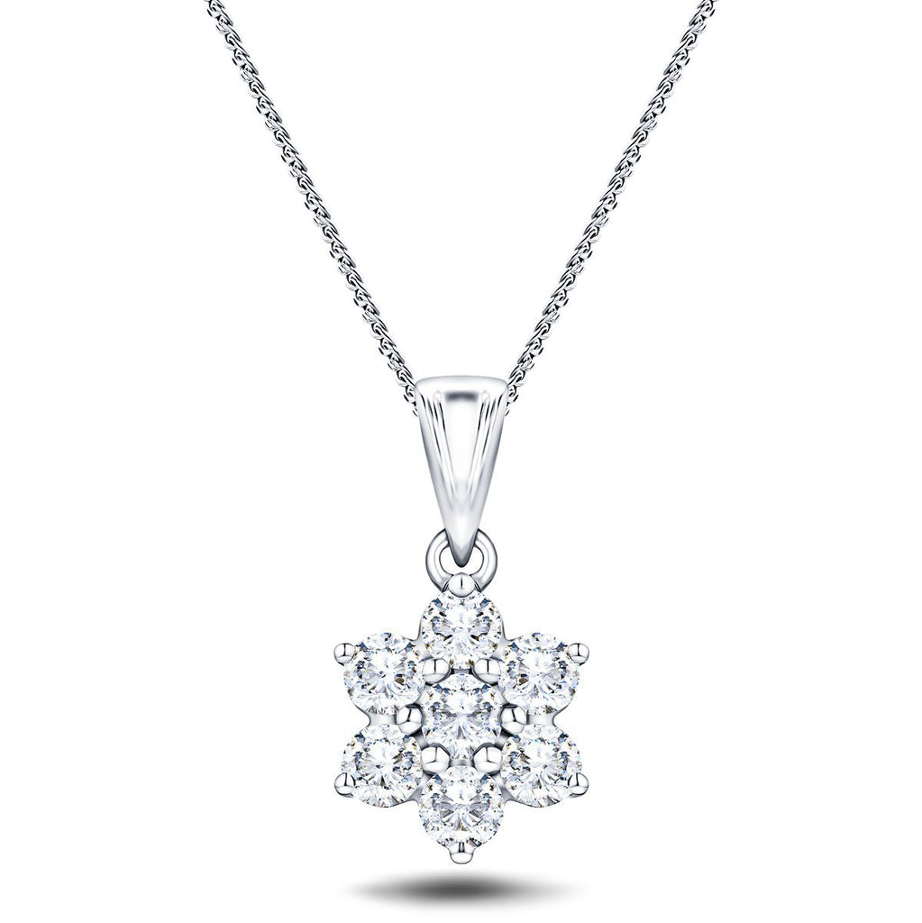 Daisy Diamond Cluster Pendant Necklace 0.25ct G/SI 9k White Gold - All Diamond