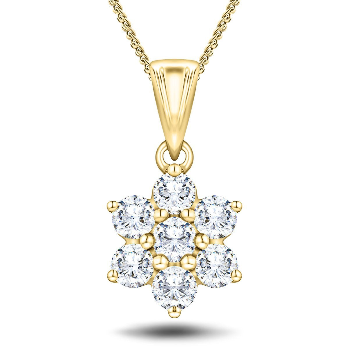 Daisy Diamond Cluster Pendant Necklace 0.25ct G/SI 9k Yellow Gold - All Diamond