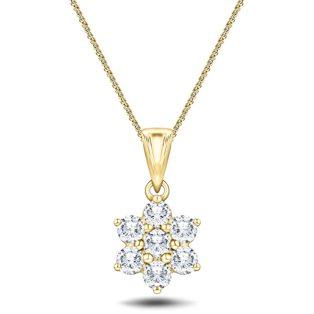 Daisy Diamond Cluster Pendant Necklace 0.50ct G/SI 18k Yellow Gold - All Diamond