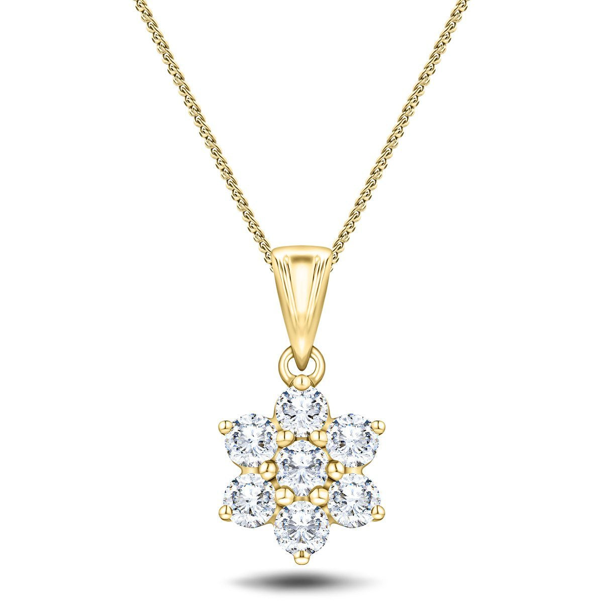 Daisy Diamond Cluster Pendant Necklace 1.00ct G/SI 18k Yellow Gold - All Diamond