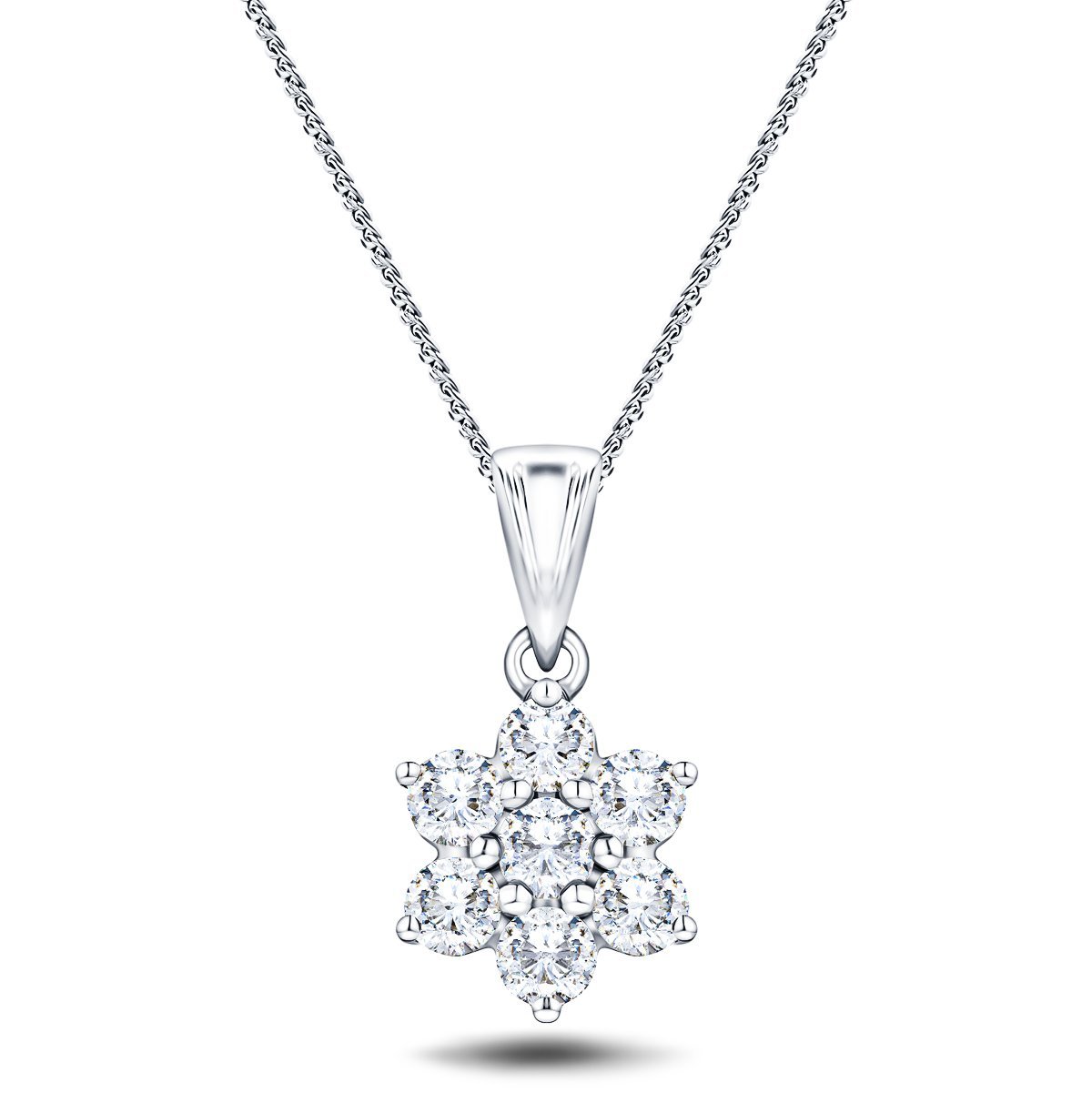 Daisy Diamond Cluster Pendant Necklace 1.50ct G/SI 18k White Gold - All Diamond