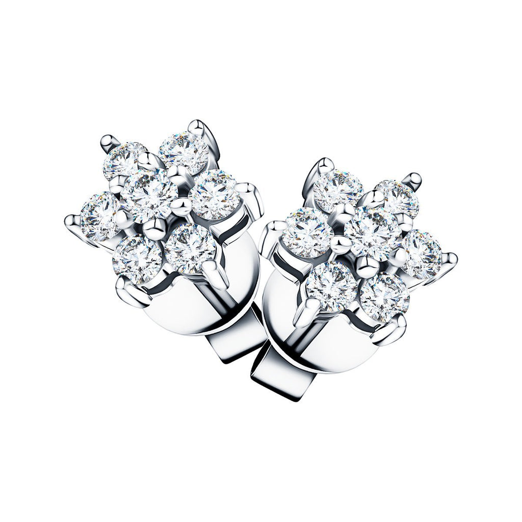 Daisy Diamond Cluster Stud Earrings 2.00ct G/SI in 18k White Gold - All Diamond