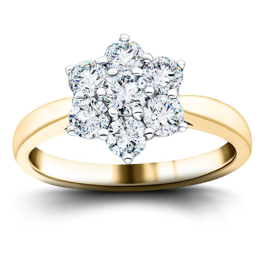 Diamond 0.75ct G/SI Quality 18k Yellow Gold Cluster Ring - All Diamond