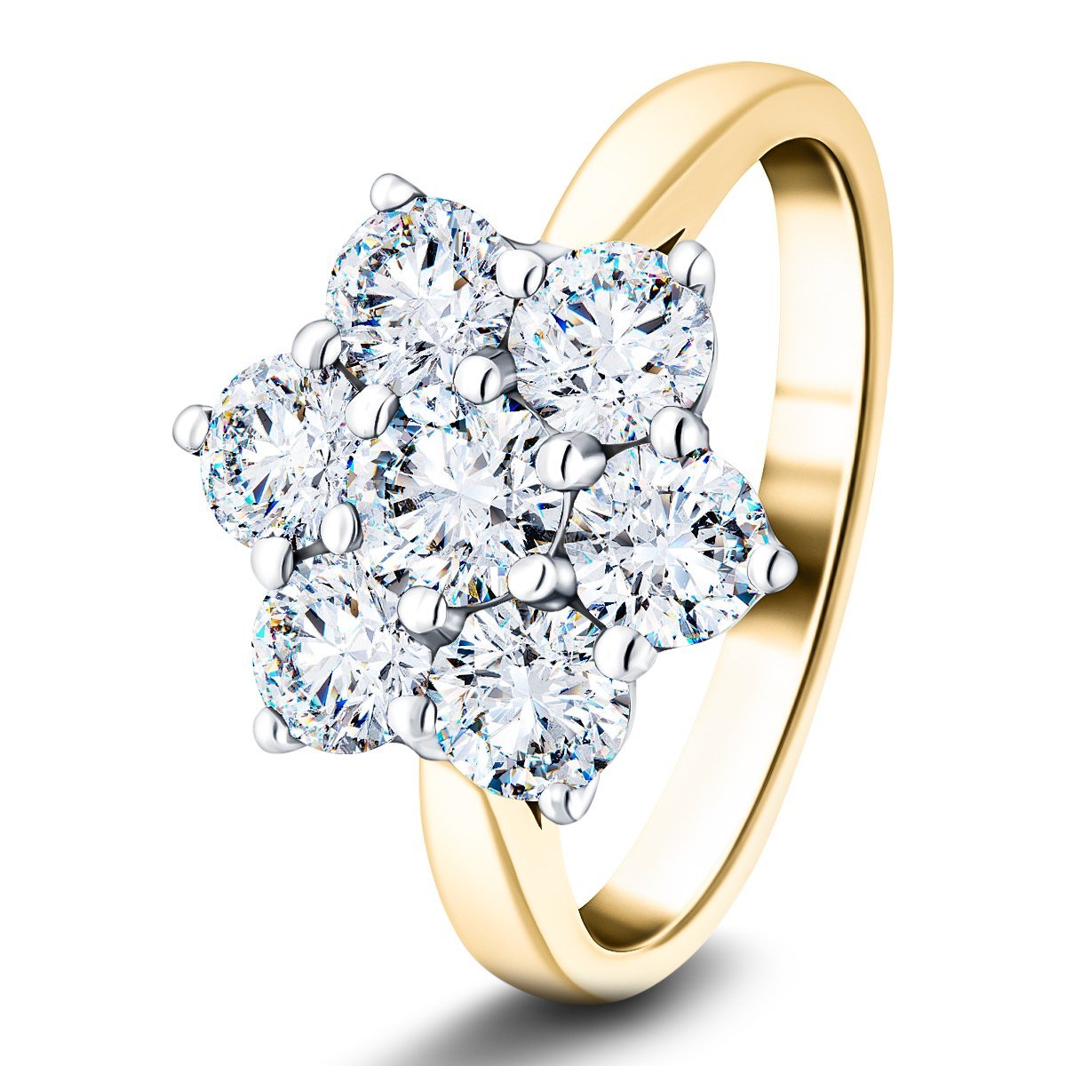Diamond 1.60ct G/SI Quality 18k Yellow Gold Cluster Ring - All Diamond