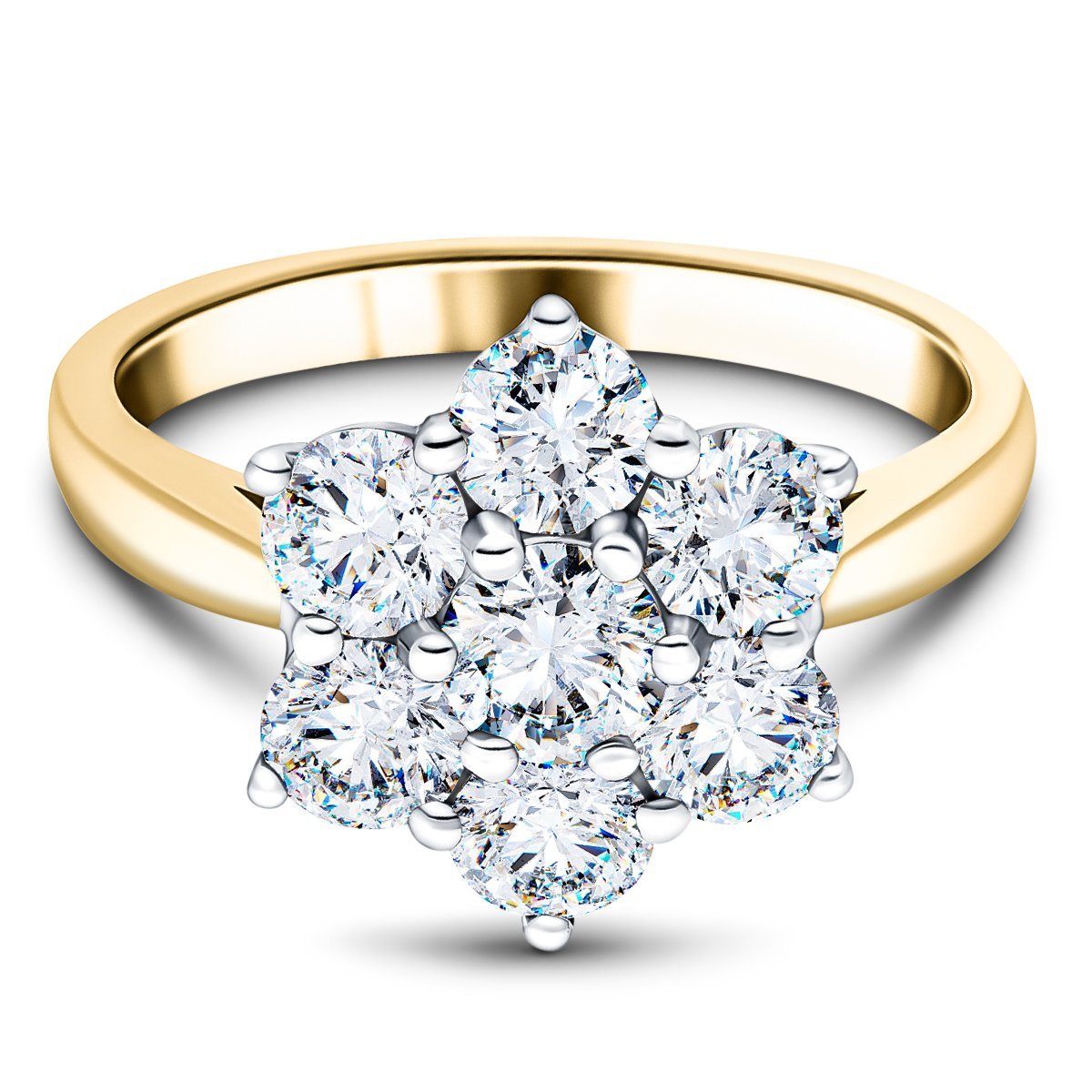 Diamond 2.00ct G/SI Quality 18k Yellow Gold Cluster Ring - All Diamond
