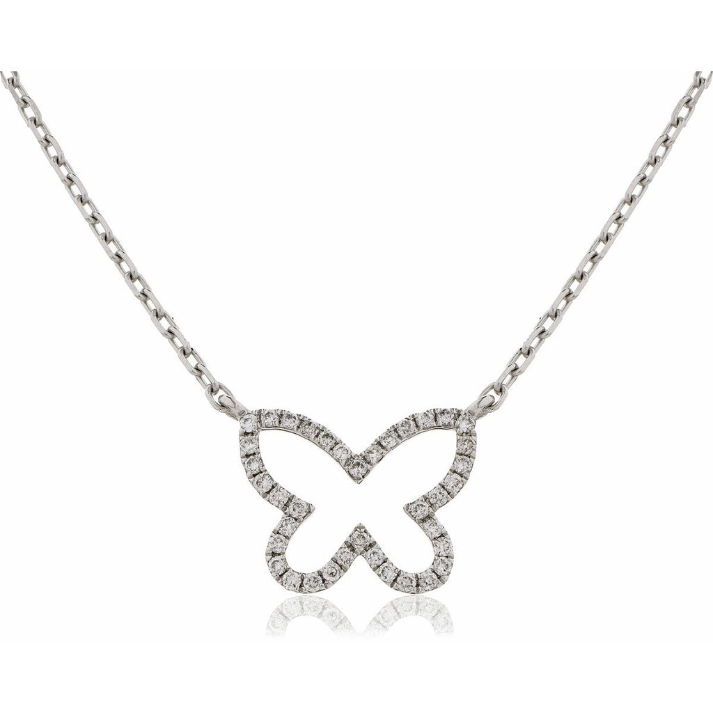 Diamond Butterfly Necklace Pendant 0.15ct G/SI Quality 18k White Gold - All Diamond