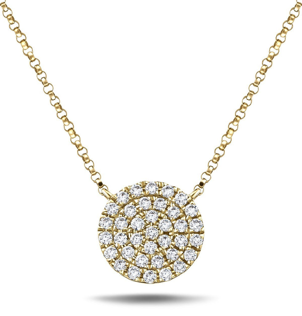 Diamond Cluster Circle Shape Necklace 0.40ct G/SI 18k Yellow Gold - All Diamond