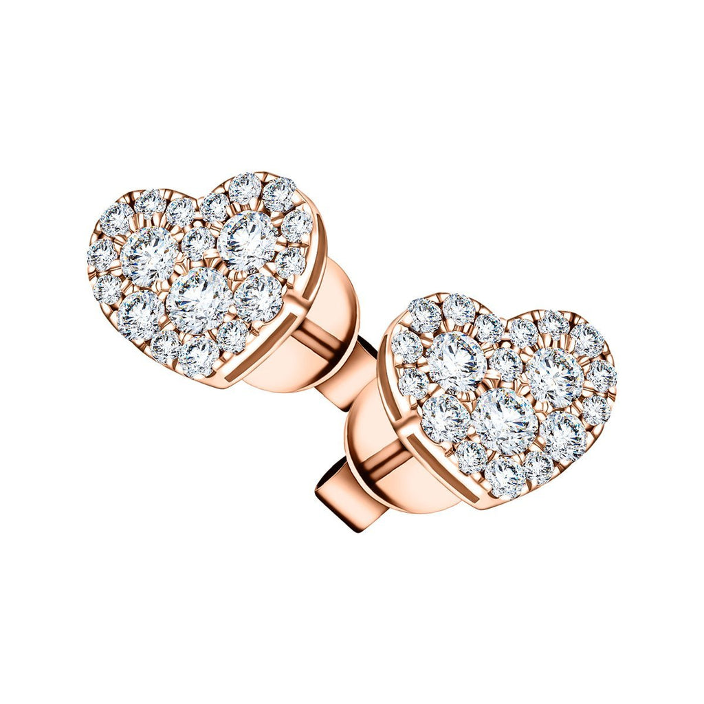 Diamond Cluster Heart Earrings 0.70ct G/SI 18k Rose Gold - All Diamond