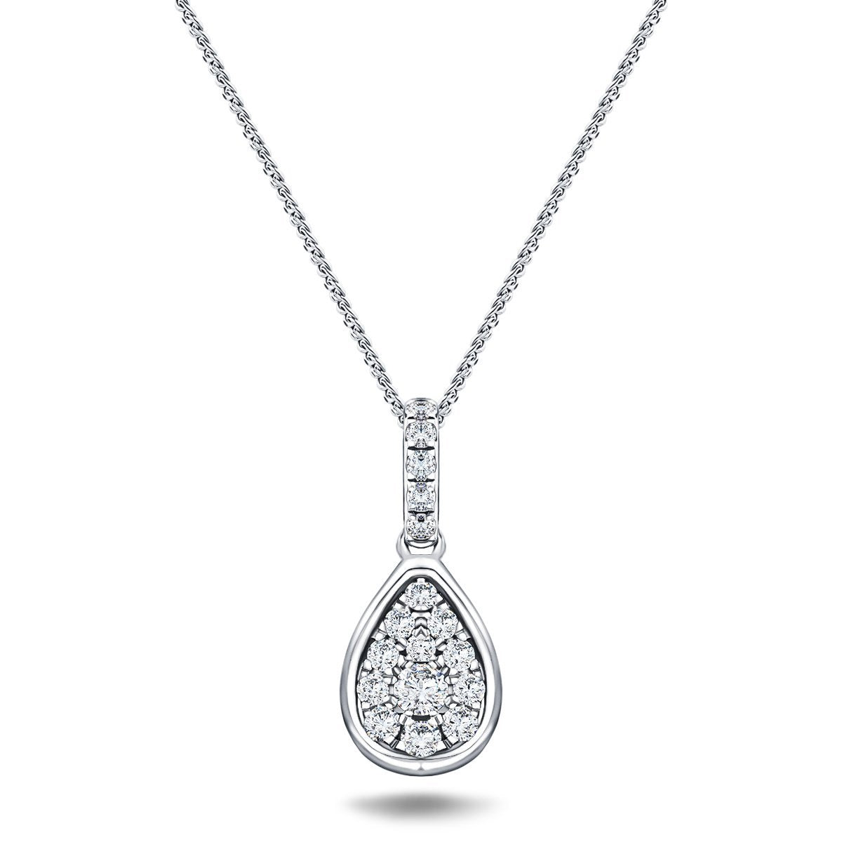 Diamond Cluster Pendant Necklace 0.20ct G/SI 18k White Gold 7.0mm - All Diamond