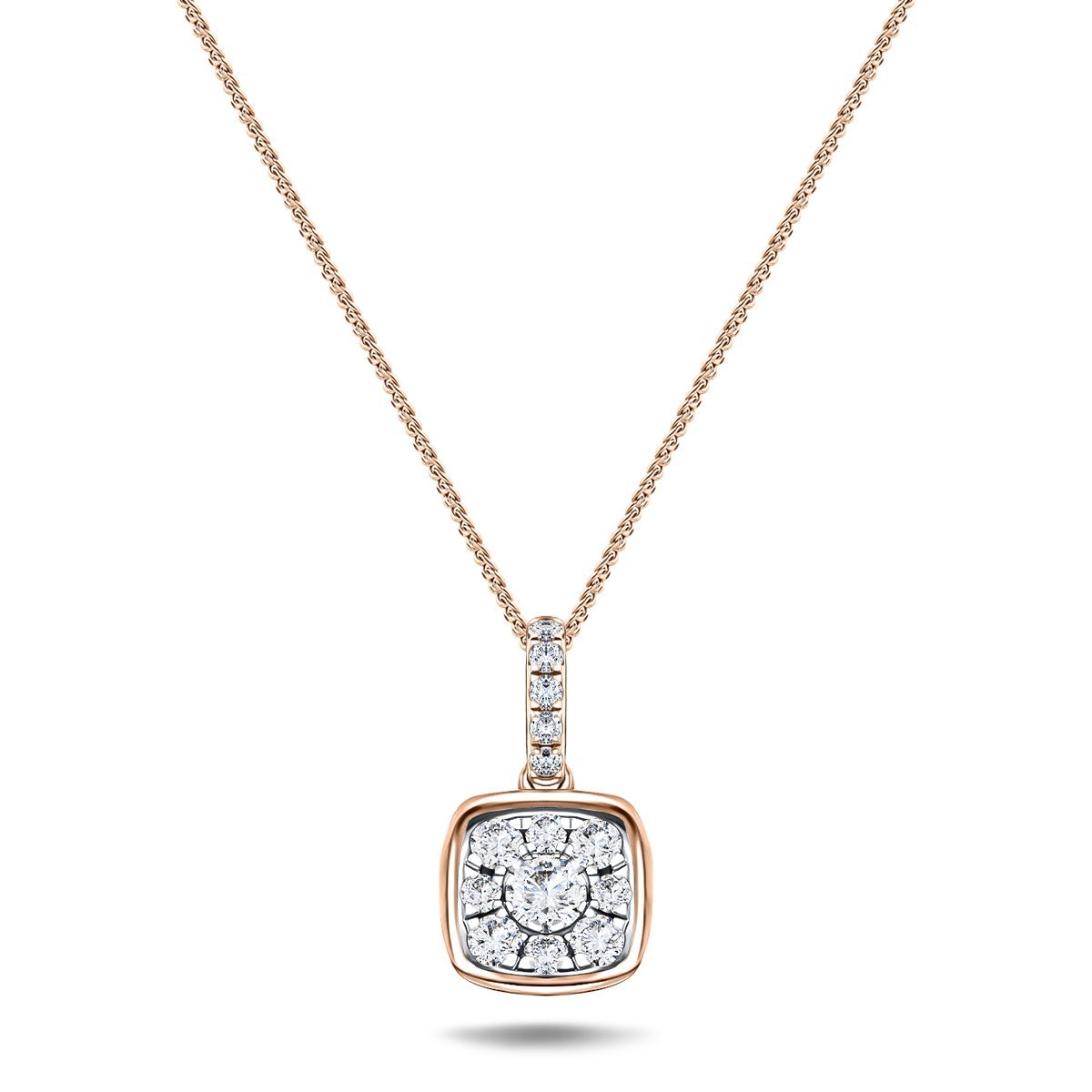 Diamond Cluster Pendant Necklace 0.25ct G/SI 18k Rose Gold 7.2mm - All Diamond