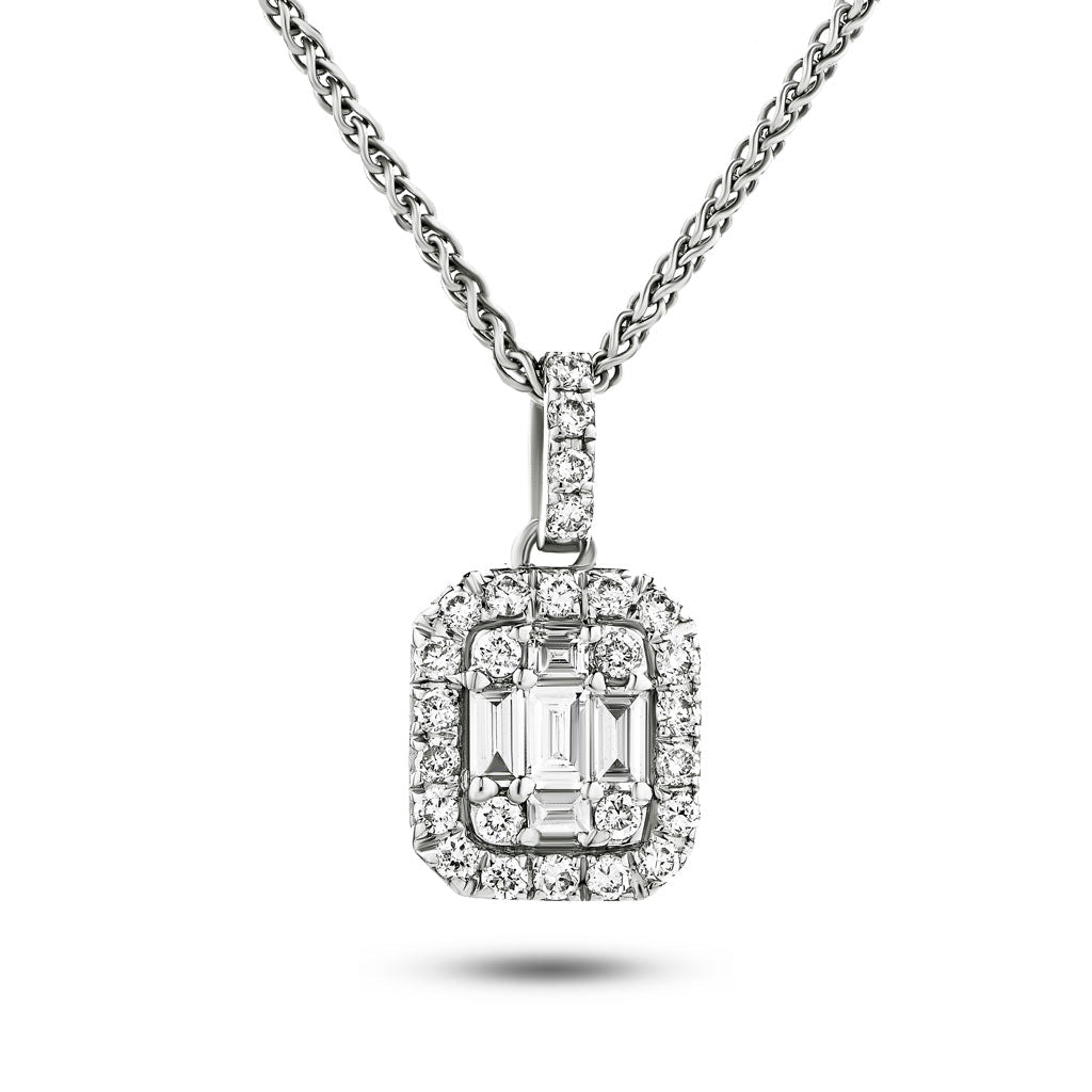 Diamond Cluster Pendant Necklace 0.33ct G/SI 18k White Gold 7.4x14 - All Diamond