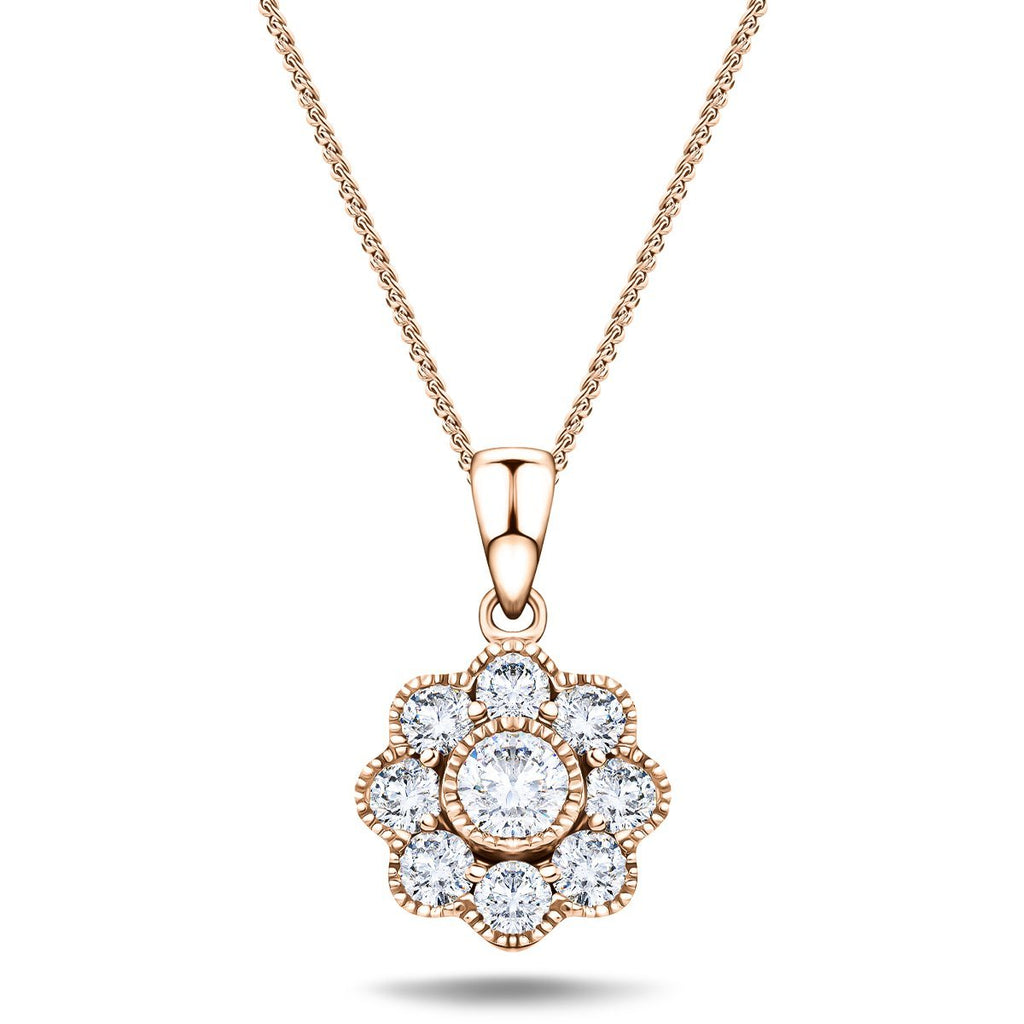 Diamond Cluster Pendant Necklace 0.35ct G/SI 18k Rose Gold 9.0x15.6 - All Diamond