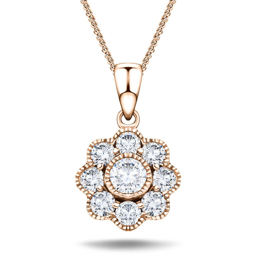 Diamond Cluster Pendant Necklace 0.35ct G/SI 18k Rose Gold 9.0x15.6 - All Diamond
