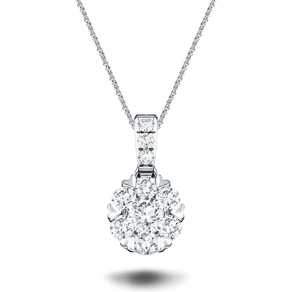 Diamond Cluster Pendant Necklace 0.35ct G/SI 18k White Gold 7.0x13.0 - All Diamond