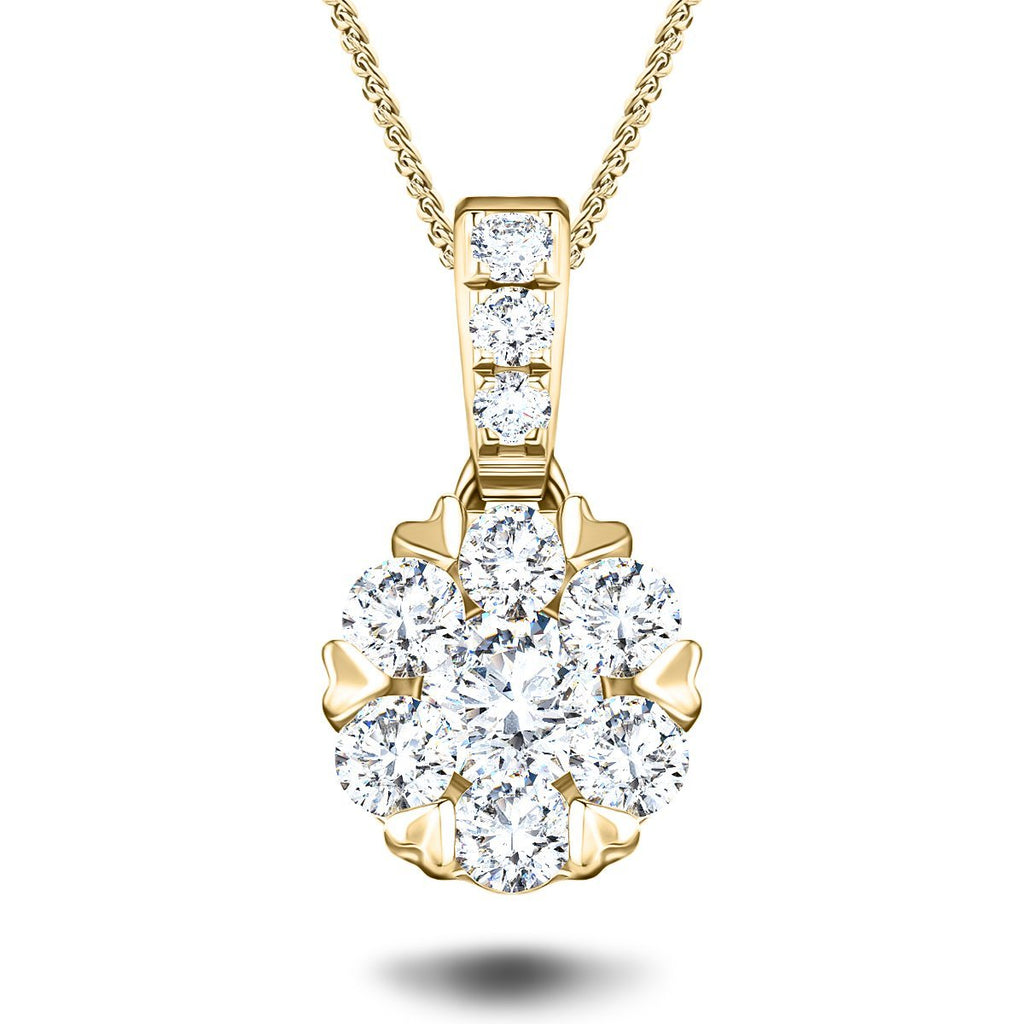 Diamond Cluster Pendant Necklace 0.35ct G/SI 18k Yellow Gold 7.0x13.0 - All Diamond