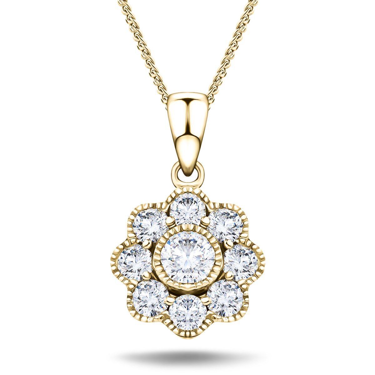 Diamond Cluster Pendant Necklace 0.35ct G/SI 18k Yellow Gold 9.0x15.6 - All Diamond