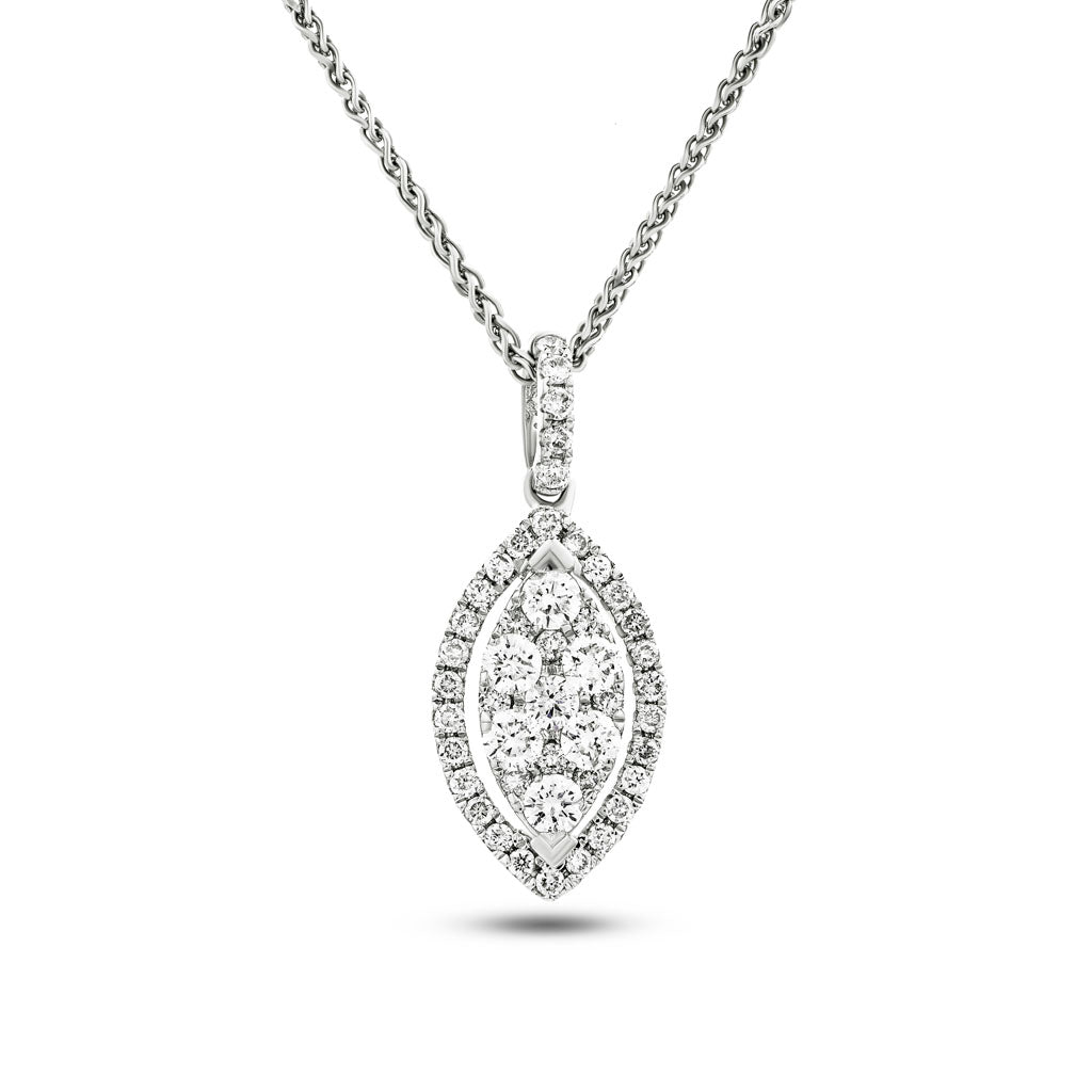 Diamond Cluster Pendant Necklace 0.50ct G/SI 18k White Gold 8.6x20.7 - All Diamond