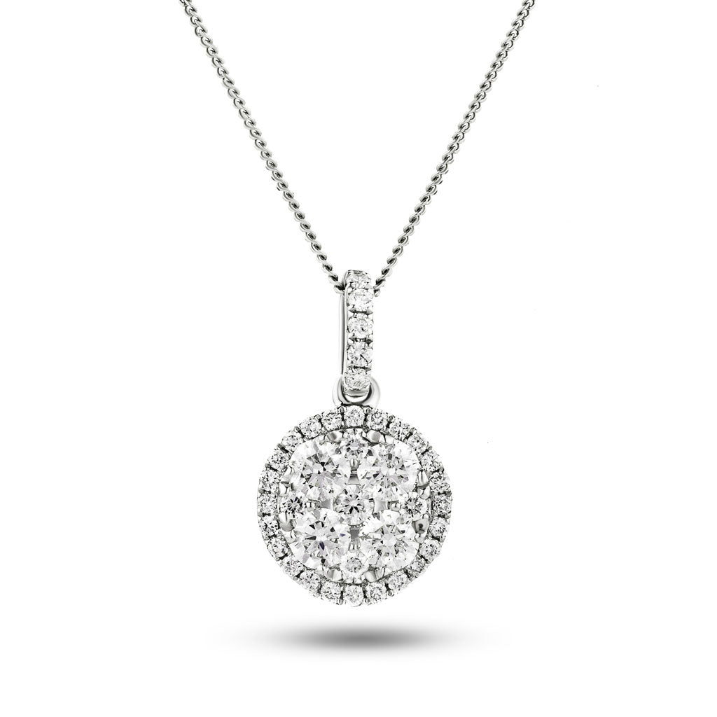 Diamond Cluster Pendant Necklace 0.50ct G/SI 18k White Gold 9.0x16.4 - All Diamond