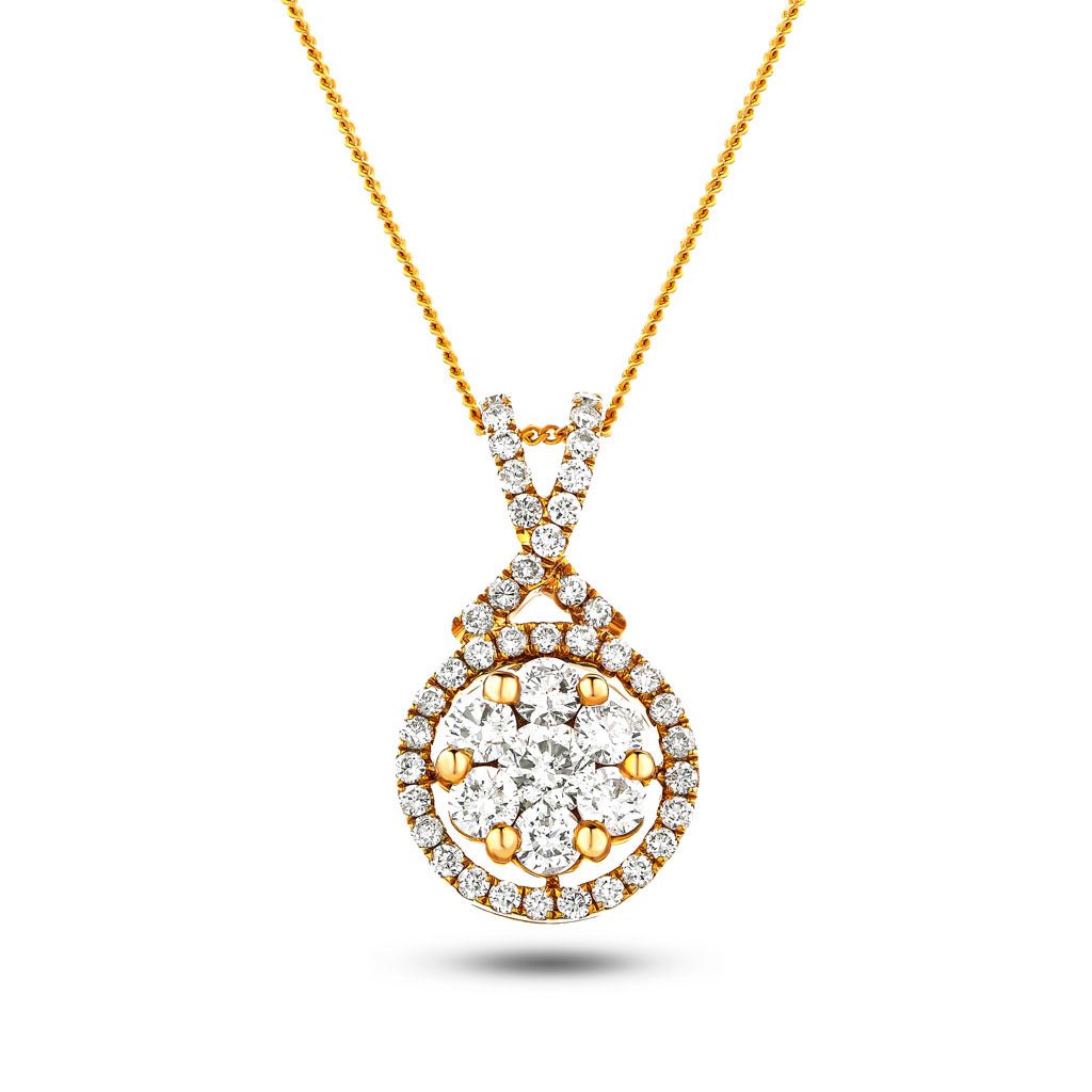 Diamond Cluster Pendant Necklace 0.60ct G/SI 18k Rose Gold 9.9x17.8 - All Diamond