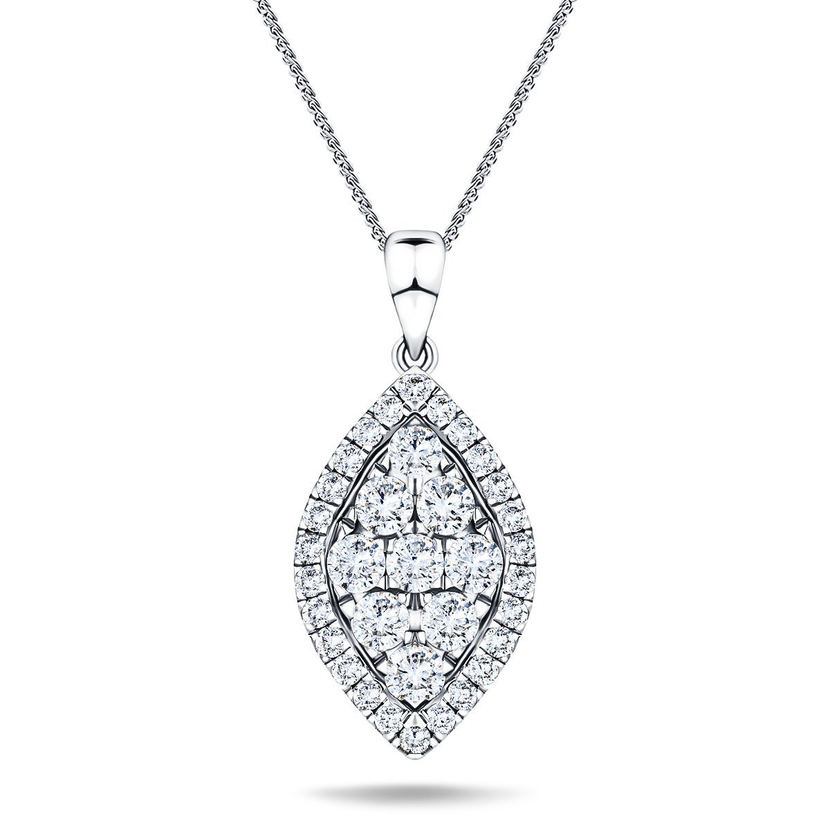 Diamond Cluster Pendant Necklace 0.60ct G/SI 18k White Gold 9.1x21.5 - All Diamond