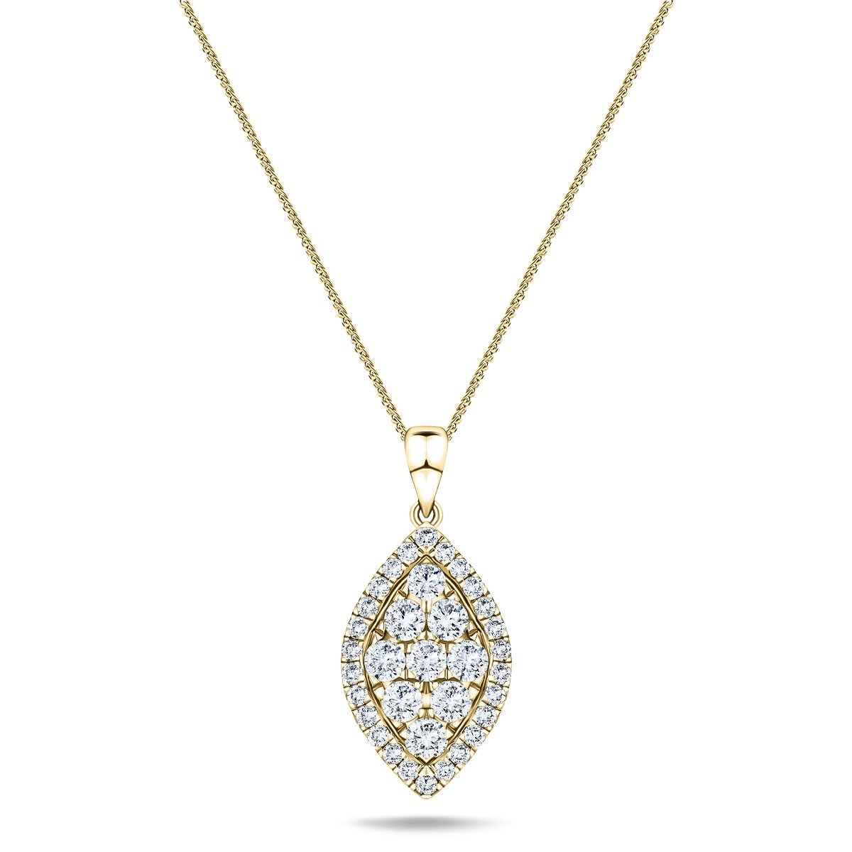 Diamond Cluster Pendant Necklace 0.60ct G/SI 18k Yellow Gold 9.1x21.5 - All Diamond