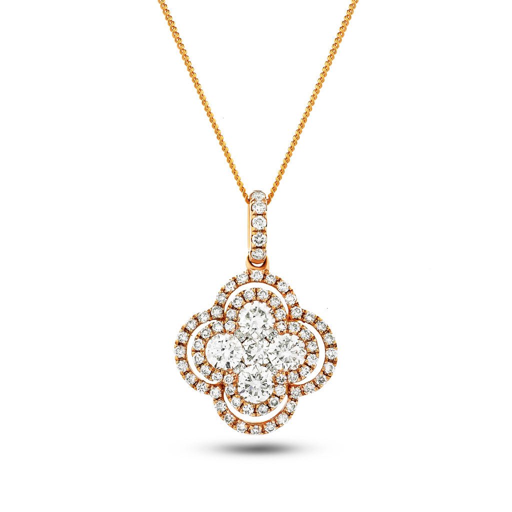 Diamond Cluster Pendant Necklace 0.80ct G/SI 18k Rose Gold 13.0x19.0 - All Diamond