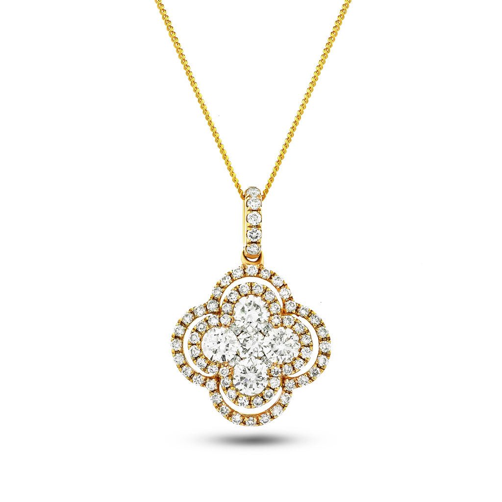 Diamond Cluster Pendant Necklace 0.80ct G/SI 18k Yellow Gold 13.0x19.0 - All Diamond