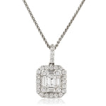 Diamond Cluster Pendant Necklace 0.90ct G/SI 18k White Gold 10.2x18.6 - All Diamond