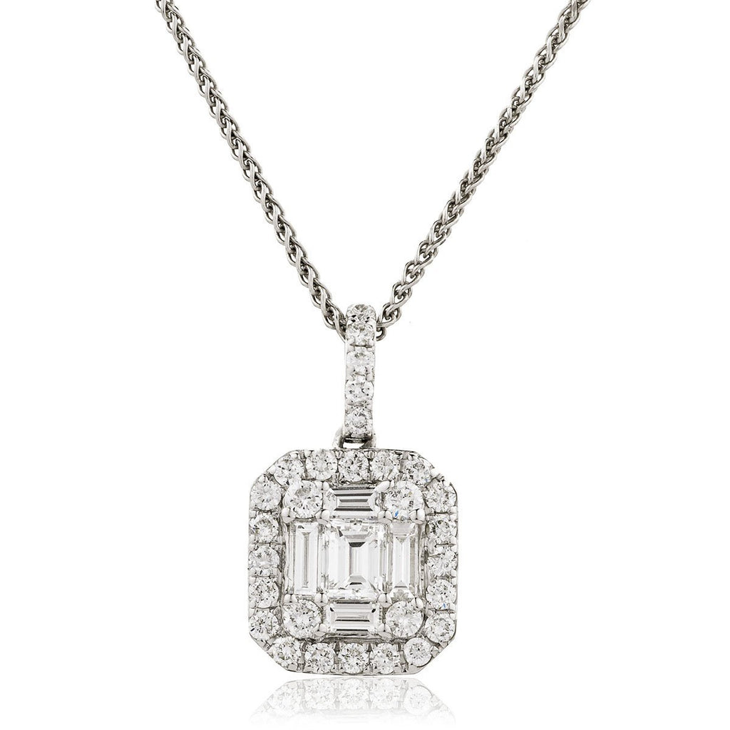 Diamond Cluster Pendant Necklace 0.90ct G/SI 18k White Gold 10.2x18.6 - All Diamond