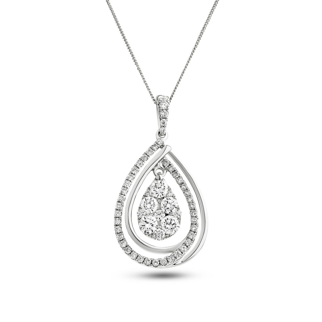 Diamond Cluster Pendant Necklace 0.90ct G/SI 18k White Gold 15.2x29.0 - All Diamond