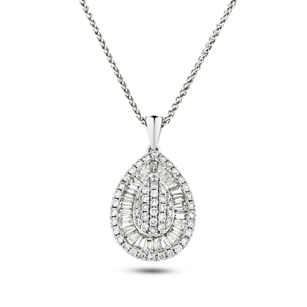 Diamond Cluster Pendant Necklace 1.00ct G/SI 18k White Gold 11.9x22.0 - All Diamond