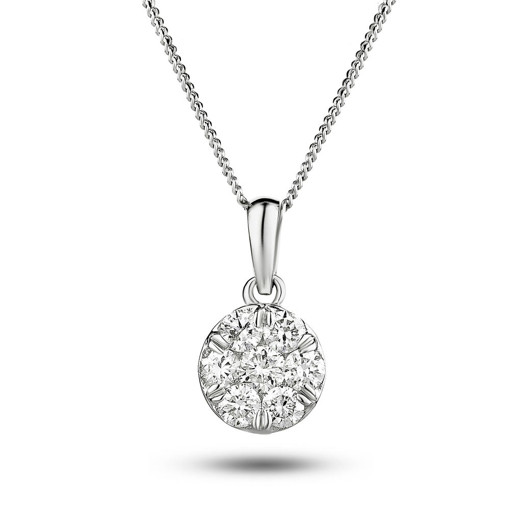 Diamond Cluster Pendant Necklace 1.00ct G/SI 18k White Gold 9.8x15.2 - All Diamond