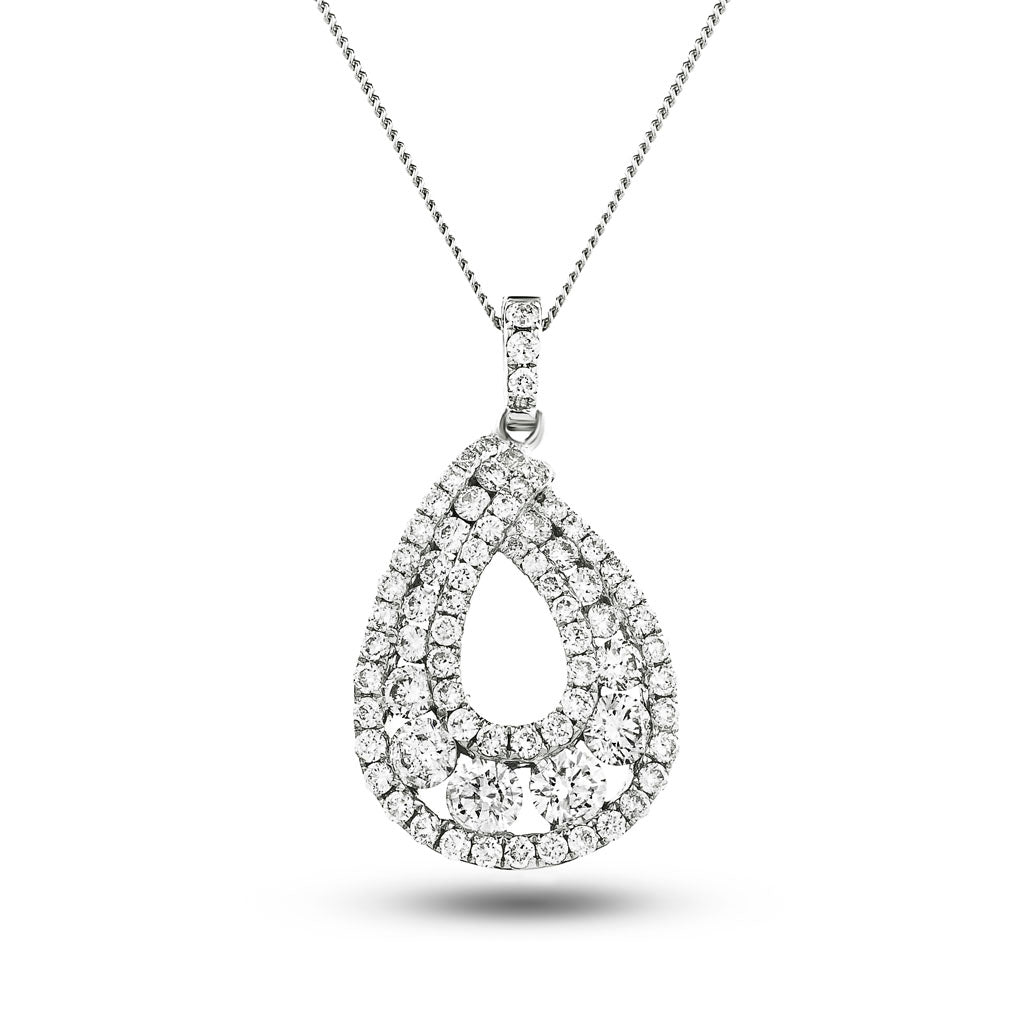 Diamond Cluster Pendant Necklace 1.05ct G/SI 18k White Gold 12.8x23.2 - All Diamond