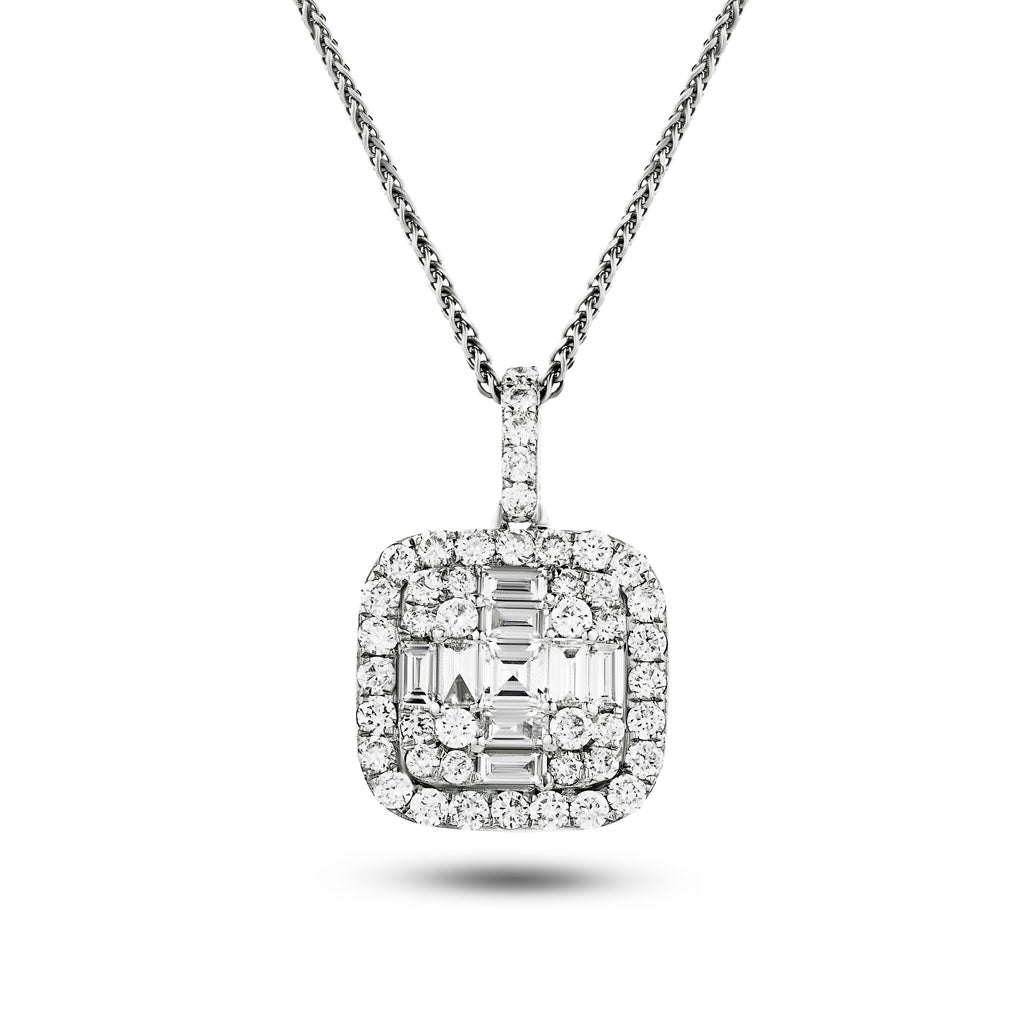 Diamond Cluster Pendant Necklace 1.15ct G/SI 18k White Gold 13.0x20.0 - All Diamond
